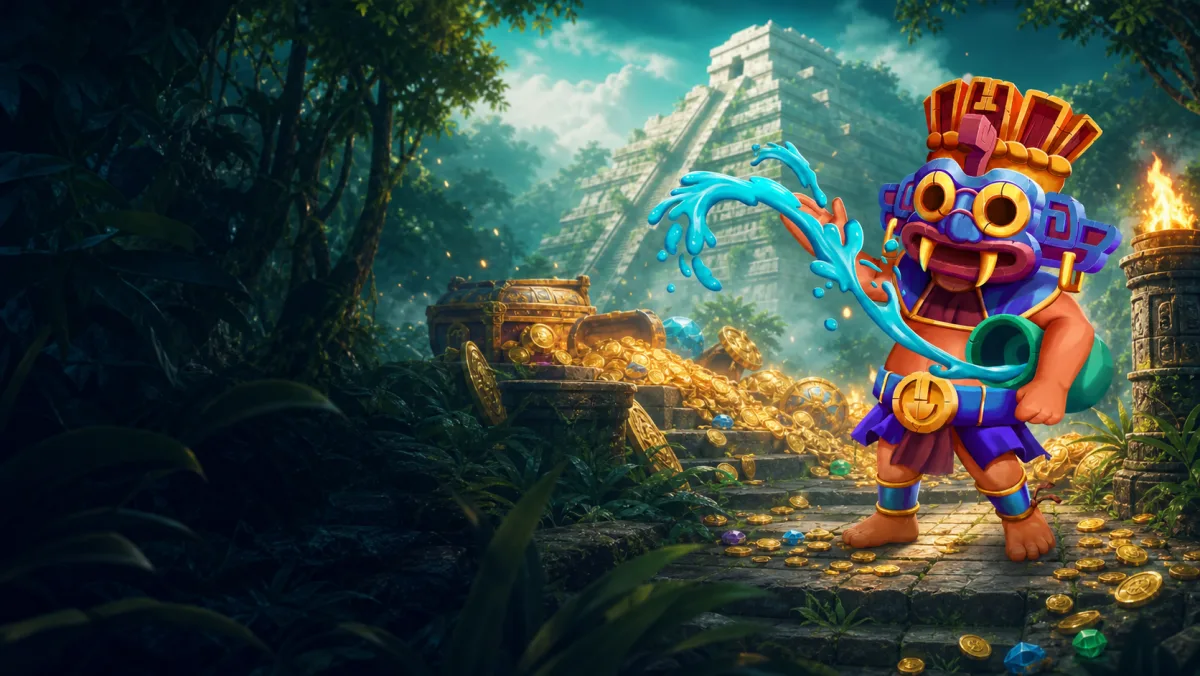 An Aztec warrior guarding a gold-filled temple world
