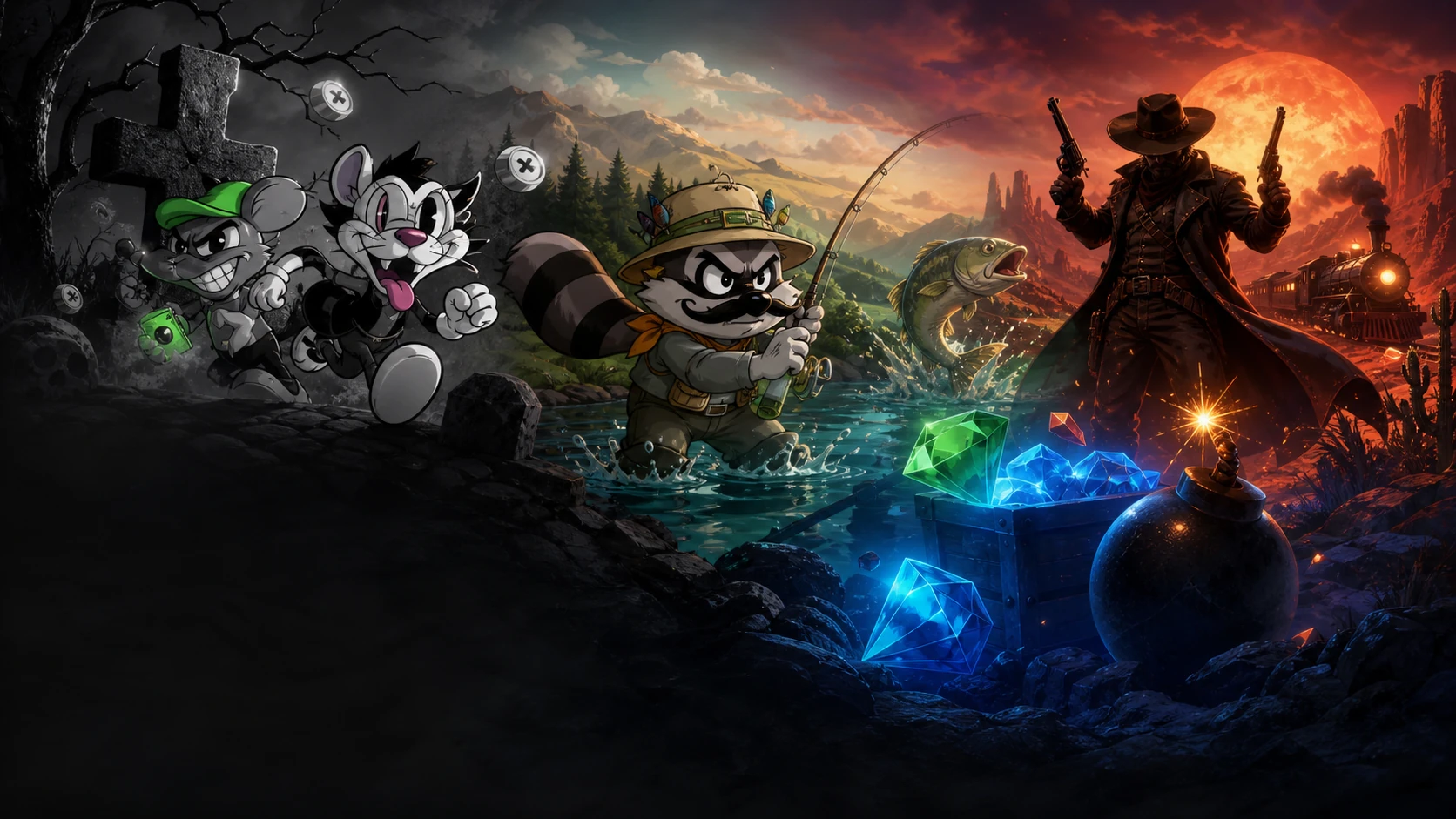 Four Hacksaw game worlds gathered into one cinematic monthly collection