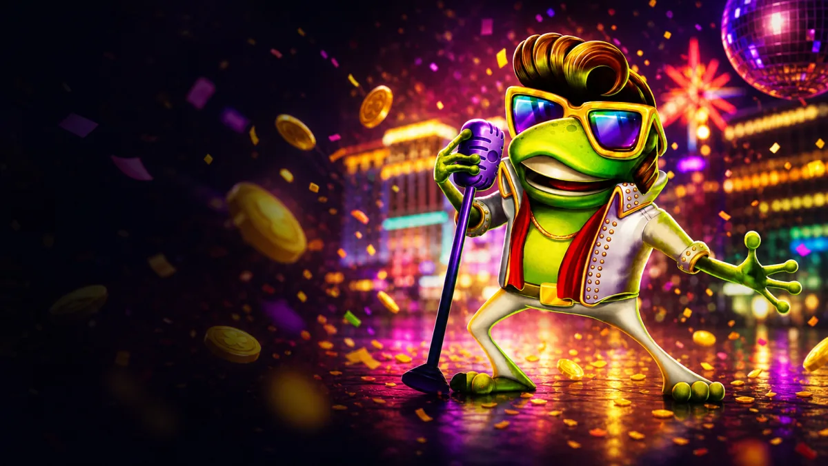 Colorful game characters celebrating under neon lights