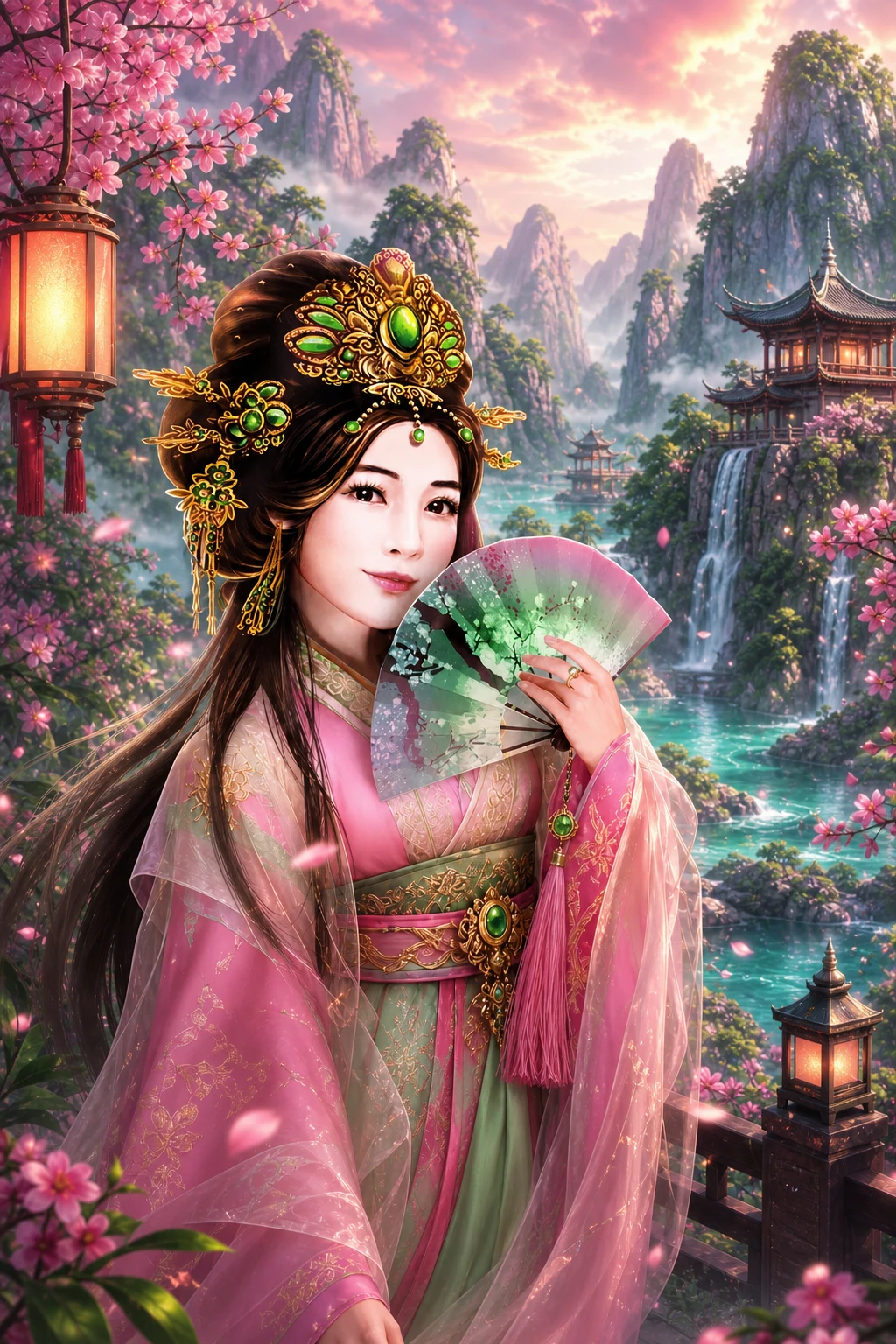 The Jade Valley heroine in a cinematic Chinese fantasy landscape