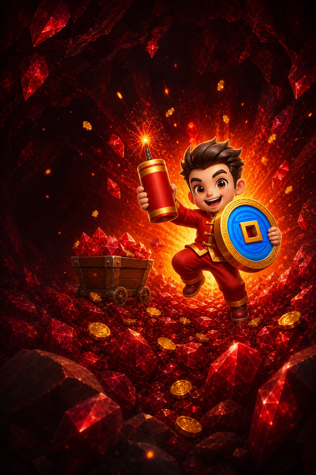A miner exploring a gem-filled game cavern