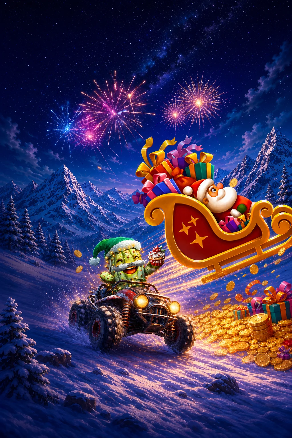 Fireworks and celebration in a festive game world