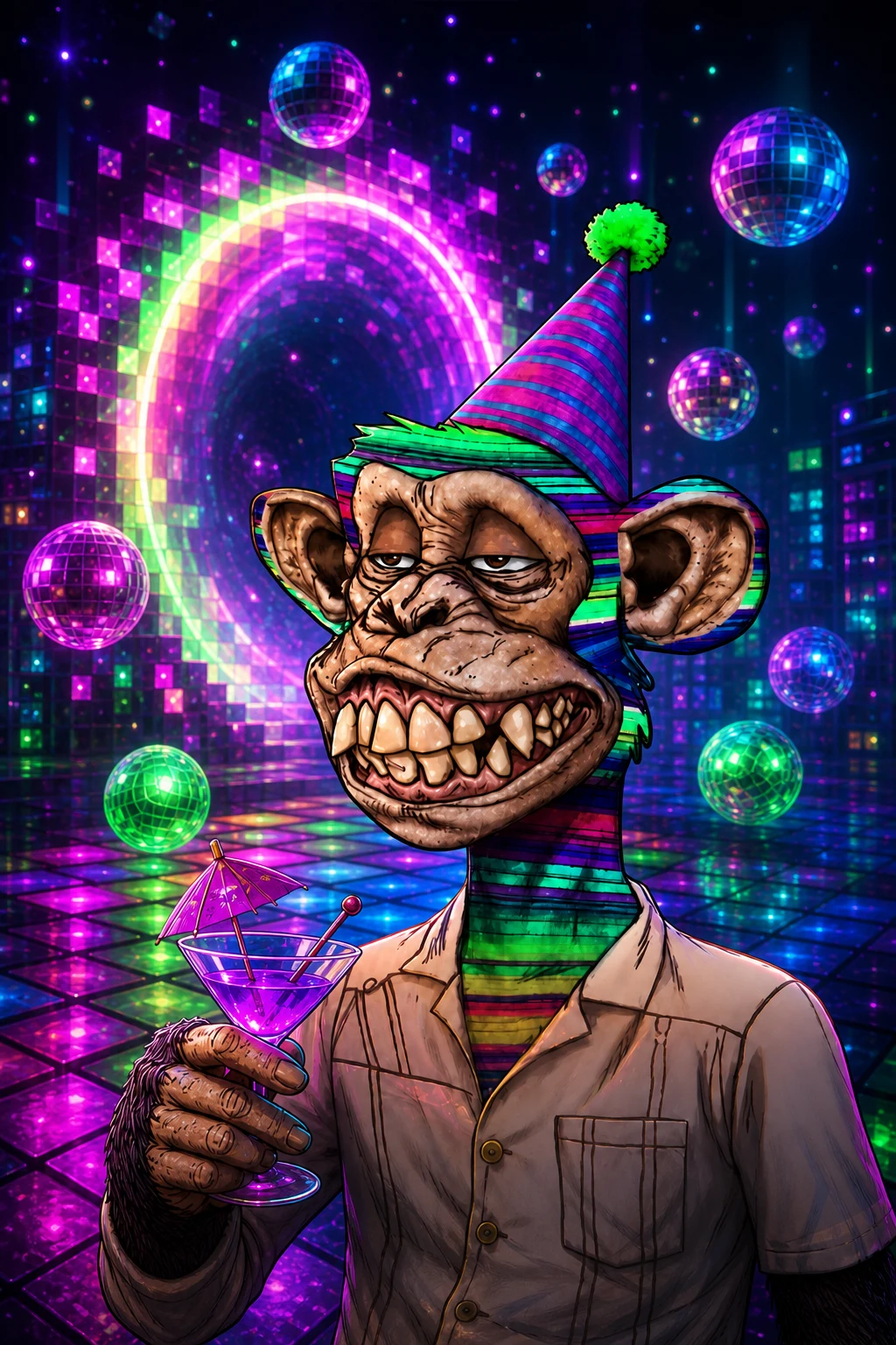 The Paradise Trippies character in a neon digital game world